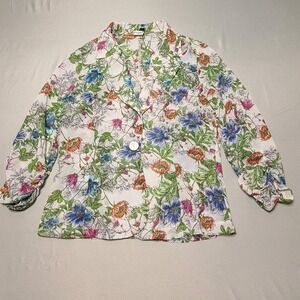 Windsor Boss Moves Floral Blazer Small Scrunched 3/4 Sleeve Cottagecore Garden